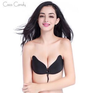 🆕Self Adhesive Black Strapless Push Up Sticky Bra